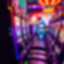 Colorful slot machine display with spinning reels