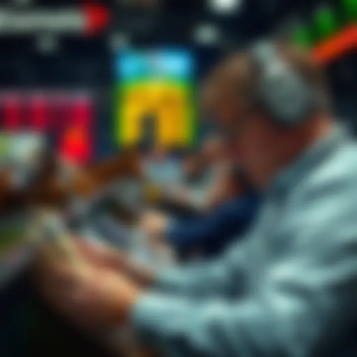 A bettor analyzing odds and placing a wager on a horse race