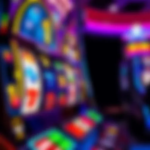 A vibrant slot machine with spinning reels showcasing colorful symbols.