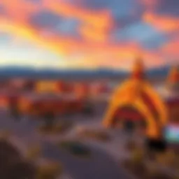 A panoramic view of a vibrant casino in Sheridan, highlighting its architectural design and surroundings