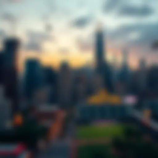 Chicago's Skyline and Sports Culture An overview of the Chicago skyline with sports events in the foreground