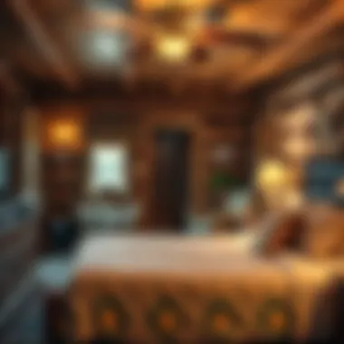 Cozy interior of a lodge room with rustic decor