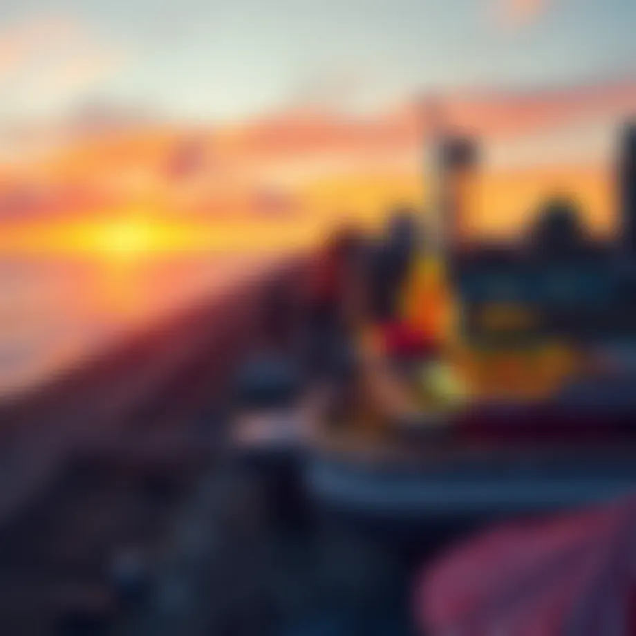 Aerial view of Atlantic City boardwalk at sunset