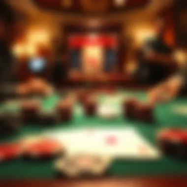 A close-up of poker chips and cards on a table during an intense game