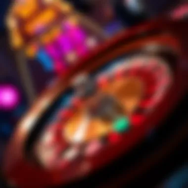 A colorful roulette wheel in motion with chips placed around it