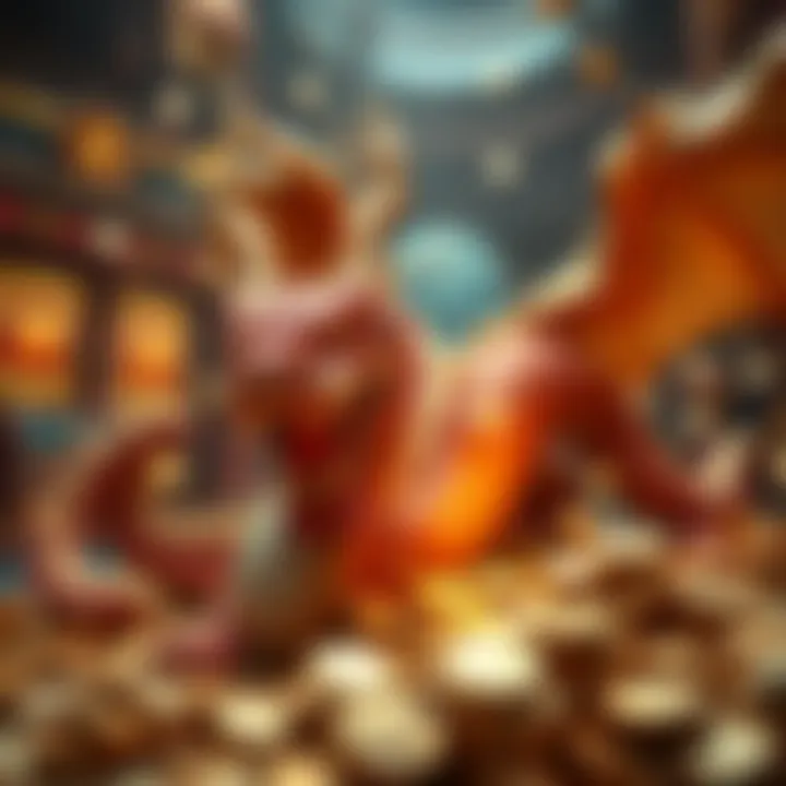 Thematic Elements of Dragon Slots A captivating scene depicting a mythical dragon surrounded by gold coins and treasures