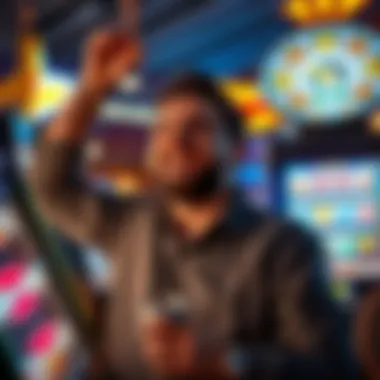 Player celebrating a big win at a slot machine