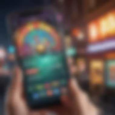 Vibrant Lottery App Interface A smartphone displaying a vibrant lottery app interface.