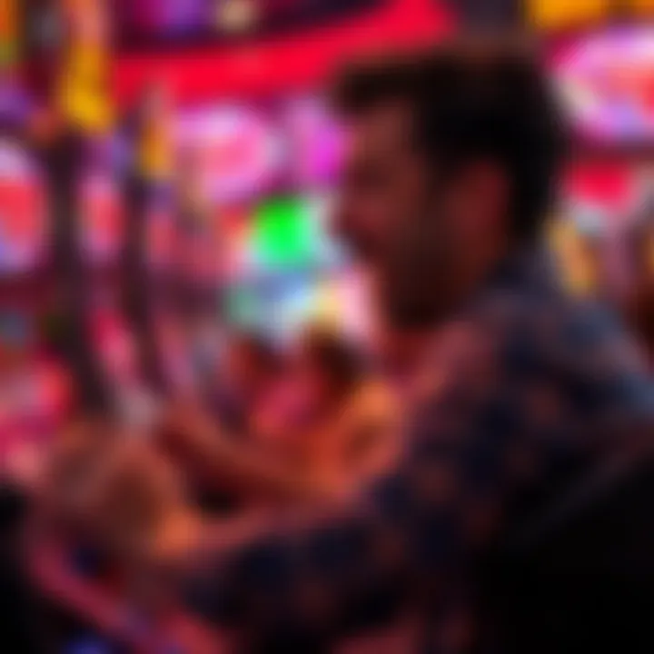 A player experiencing excitement while hitting a jackpot on a slot machine