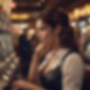Engagement in Slot Machine Gameplay A player engaged with a slot machine, focused on gameplay while holding a beverage.