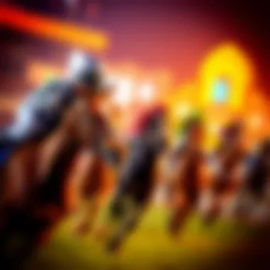 Close-up of a horse galloping with jockey in full gear.