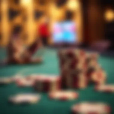 A close-up of betting chips used in a live multiplayer blackjack game
