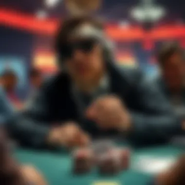 Showcasing Tactics in Poker A player showcasing tactics in an intense poker match