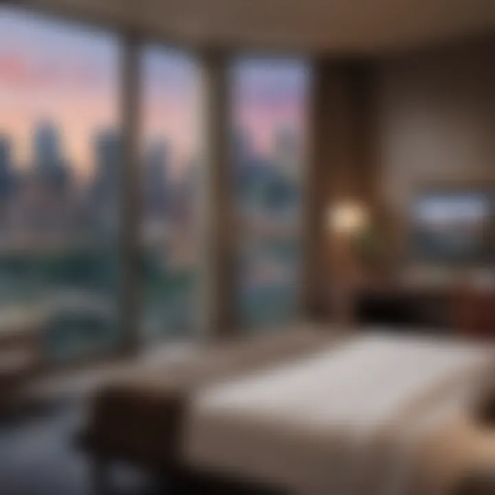 Elegant hotel room with stunning views of Pittsburgh skyline