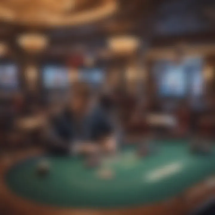 A detailed view of a poker table in a luxurious casino setting