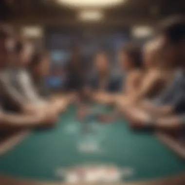 Engagement in Virtual Poker A digital poker table displaying various players' avatars engaged in a game.