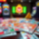 Colorful scratch-off tickets spread out on a table