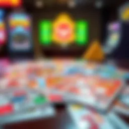 Colorful scratch-off tickets spread out on a table