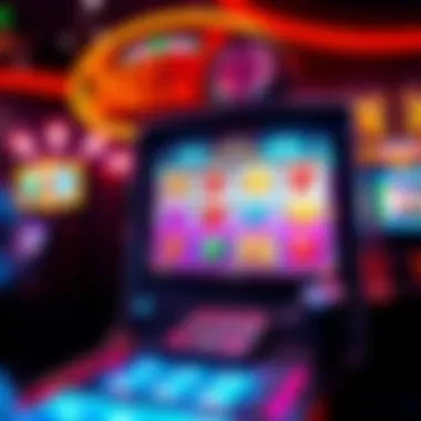 Vibrant virtual slot machine interface with animated graphics