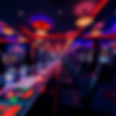 Glamorous gaming floor with vibrant lights and tables