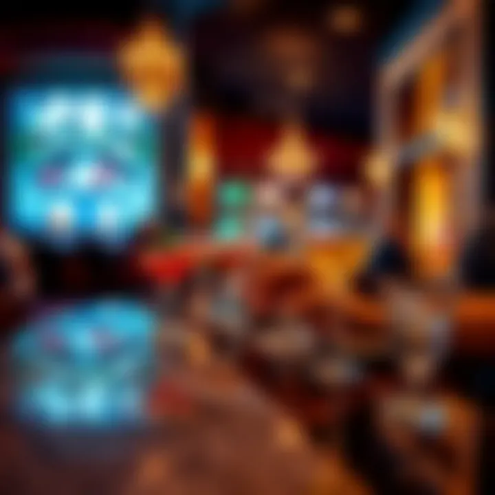 Stylish bar featuring signature cocktails and gaming patrons