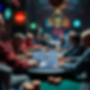 An aerial view of players engaged in a high-stakes Texas Hold'em game