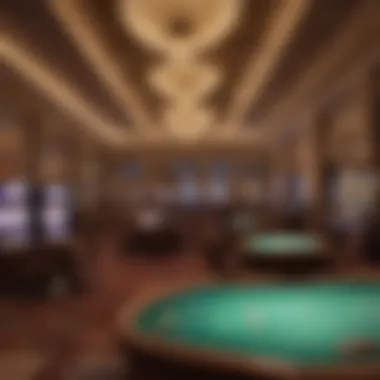 Elegance Within Casino Walls Interior of a luxurious casino with elegant decor and gaming tables