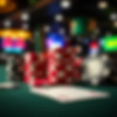 Close-up of poker chips and cards on a gaming table, emphasizing the thrill of the game.