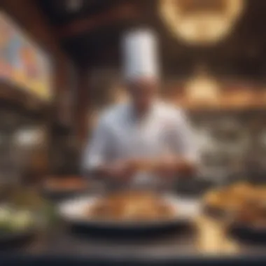 Unique Culinary Experiences in Las Vegas A chef presenting an extraordinary dish at a new culinary hotspot, highlighting unique flavors.