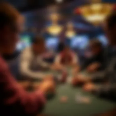 Players engaged in a strategic poker game, showcasing concentration and strategy