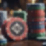 A detailed view of poker chips stacked on a table