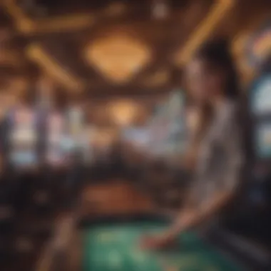 Exciting Gaming Experience at Palms A vibrant gaming area filled with slot machines and table games at Palms