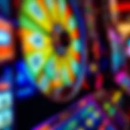 A close-up view of the Wheel of Fortune slot machine showcasing its vibrant display and spinning reels