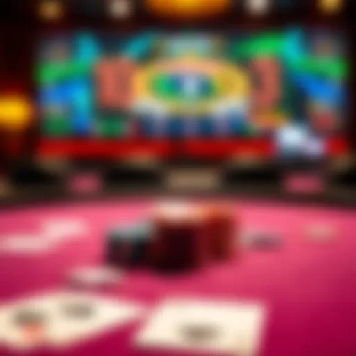 Vibrant Poker Table Setup A vibrant poker table setup showcasing Vegas 3 Poker chips and cards