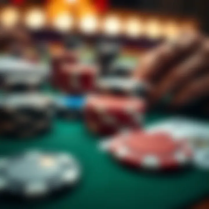 A close-up of poker chips and cards during a game