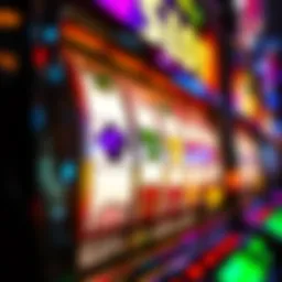 Close-up of a slot machine displaying colorful reels