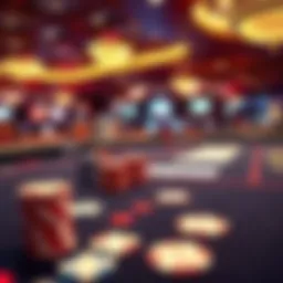 Poker tournament table with chips and cards
