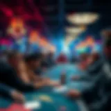 Excitement at the Poker Tournament Venue A bustling poker tournament venue filled with tables and players