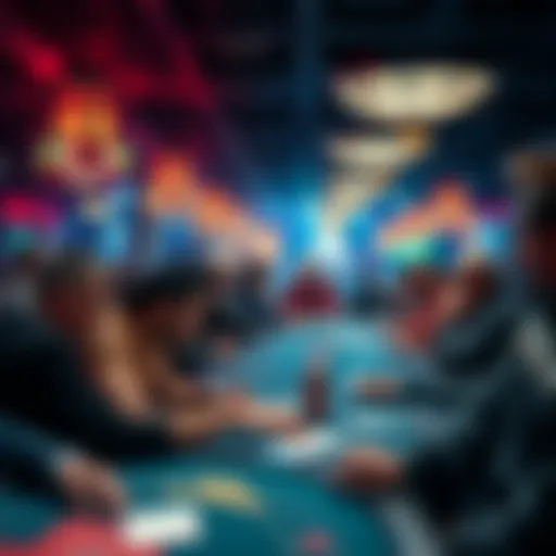 Excitement at the Poker Tournament Venue A bustling poker tournament venue filled with tables and players