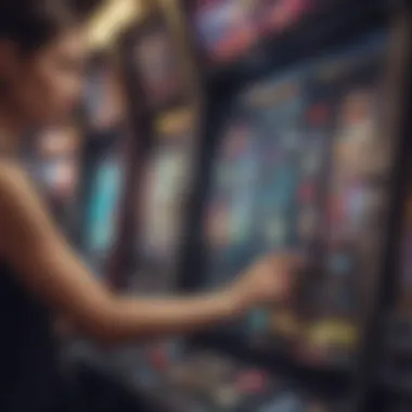 Player interacting with a touchscreen slot machine