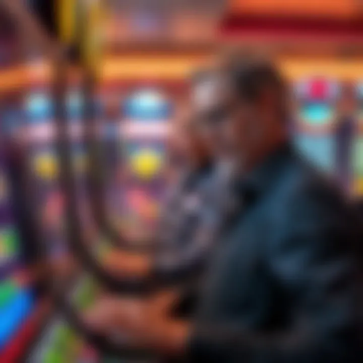 Illustration depicting a strategic player observing slot machine patterns and statistics
