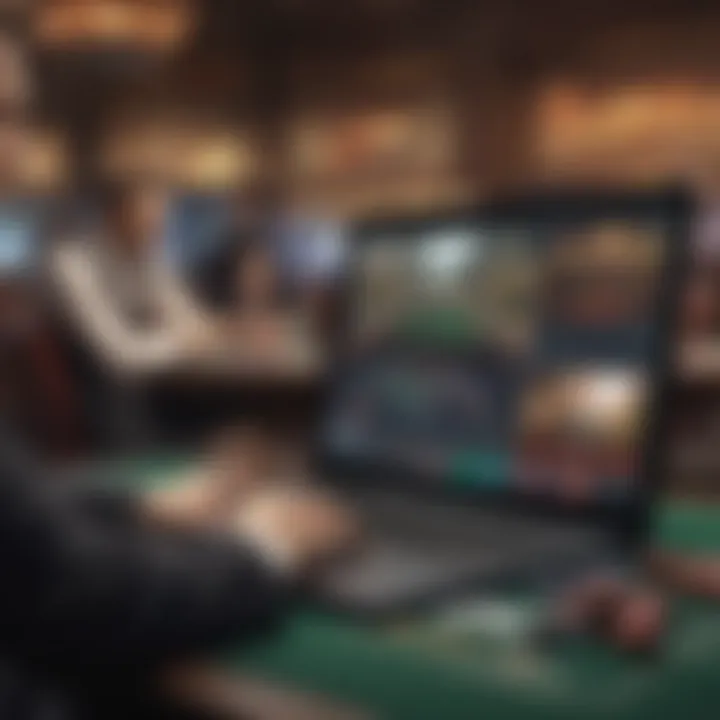 A player analyzing betting strategies on a laptop