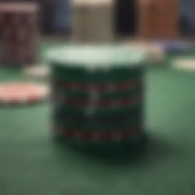 Poker Chips on the Table Close-up of poker chips stacked on a green felt table
