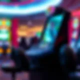 A sleek skill-based gaming machine in a vibrant casino environment