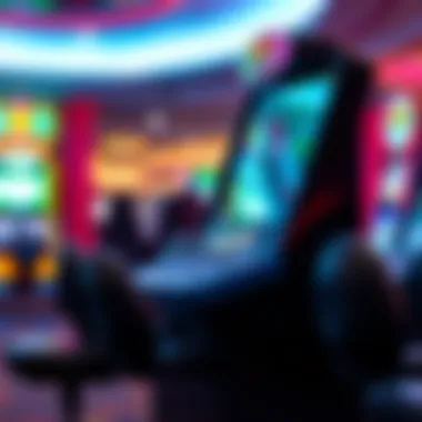 Modern Skill-Based Gaming Machine A sleek skill-based gaming machine in a vibrant casino environment