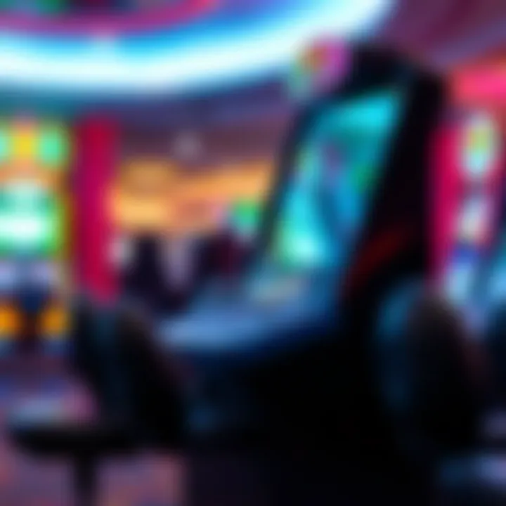 Modern Skill-Based Gaming Machine A sleek skill-based gaming machine in a vibrant casino environment