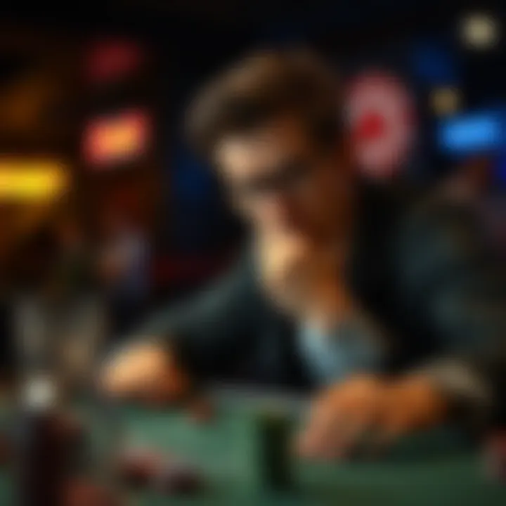 Strategic Analysis in Poker A player deep in thought analyzing a poker situation