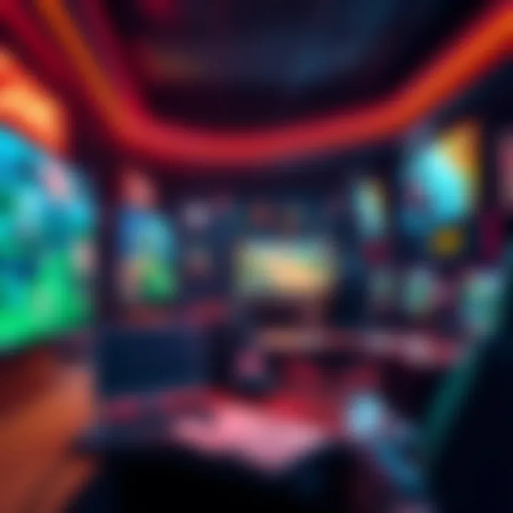 Immersive Gaming Experience A vibrant illustration of a gaming environment showcasing various addictive game elements