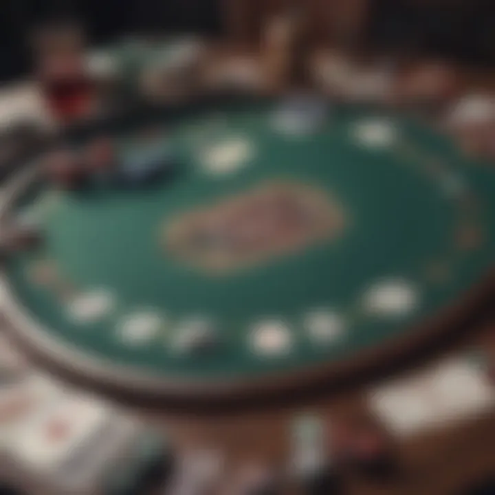 A vibrant poker table set up for a game night, highlighting personalized accessories such as card holders and dealer buttons