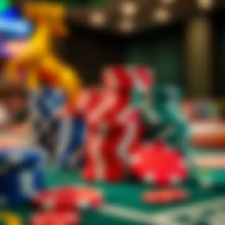 Close-up of colorful casino chips stacked on a gambling table, symbolizing various betting options.